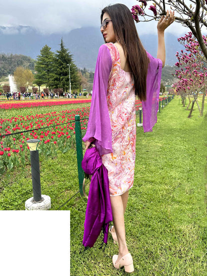 LARISSA GORGEOUS KASHMIR WATER MARBLED PURE SILK DRESS