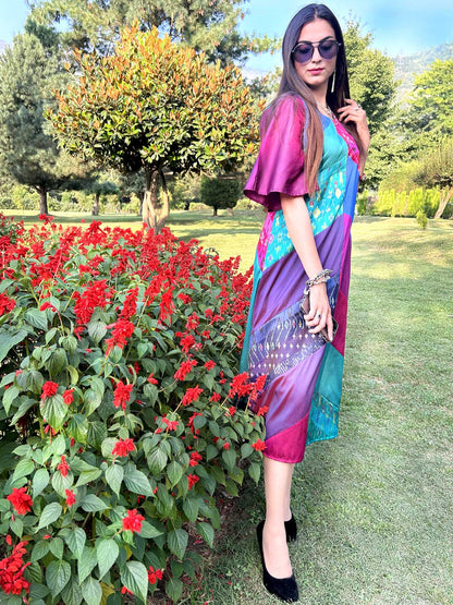 KARLY GORGEOUS KASHMIR PATOLA SILK PATCHWORK DRESS