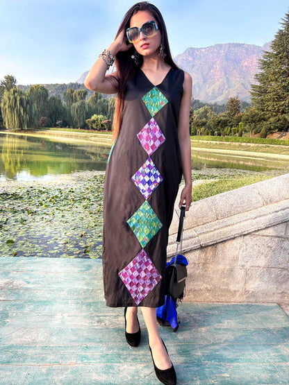 KELLY GORGEOUS KASHMIR PATOLA SILK PATCHWORK DRESS