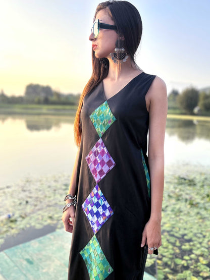 KELLY GORGEOUS KASHMIR PATOLA SILK PATCHWORK DRESS