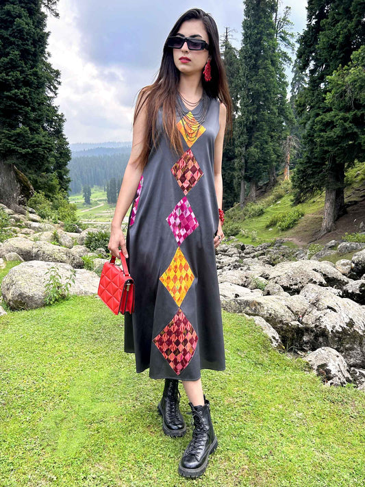 KYRA GORGEOUS KASHMIR PATOLA SILK PATCHWORK DRESS