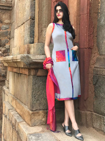 TIARA TAFFETA TROVE PATOLA SILK PATCHWORK DRESS