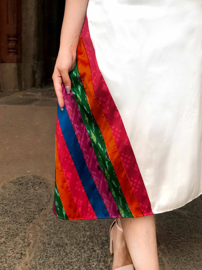 TIANA TAFFETA TROVE PATOLA SILK PATCHWORK DRESS