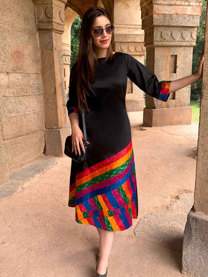 TANZIA TAFFETA TROVE PATOLA SILK PATCHWORK DRESS