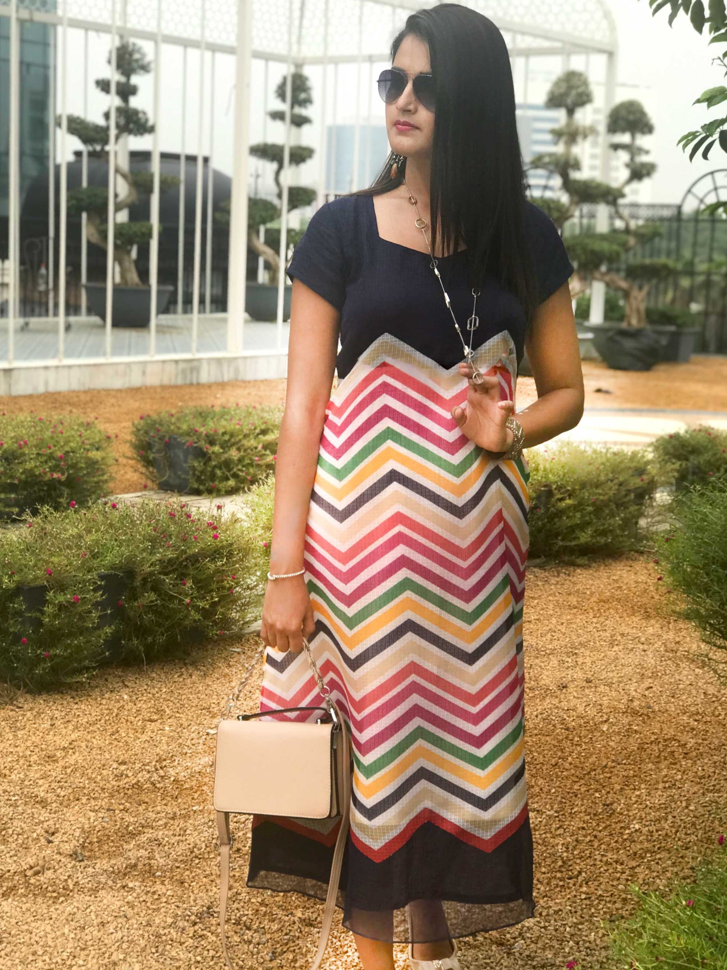 SUSAN SANTORINI STRIPES SILK KOTA DORIA DRESS