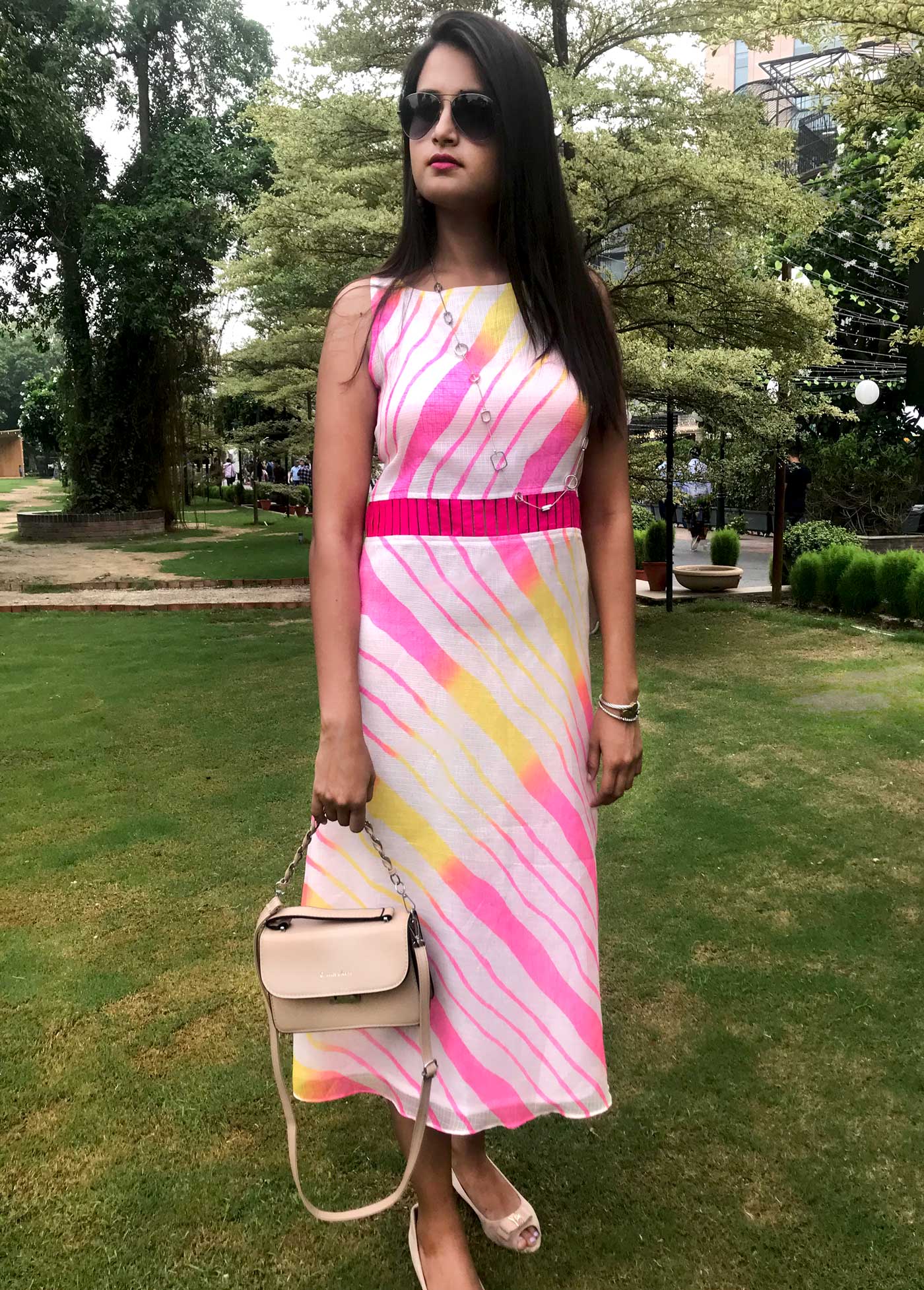 SALLY SANTORINI STRIPES SILK KOTA DORIA DRESS