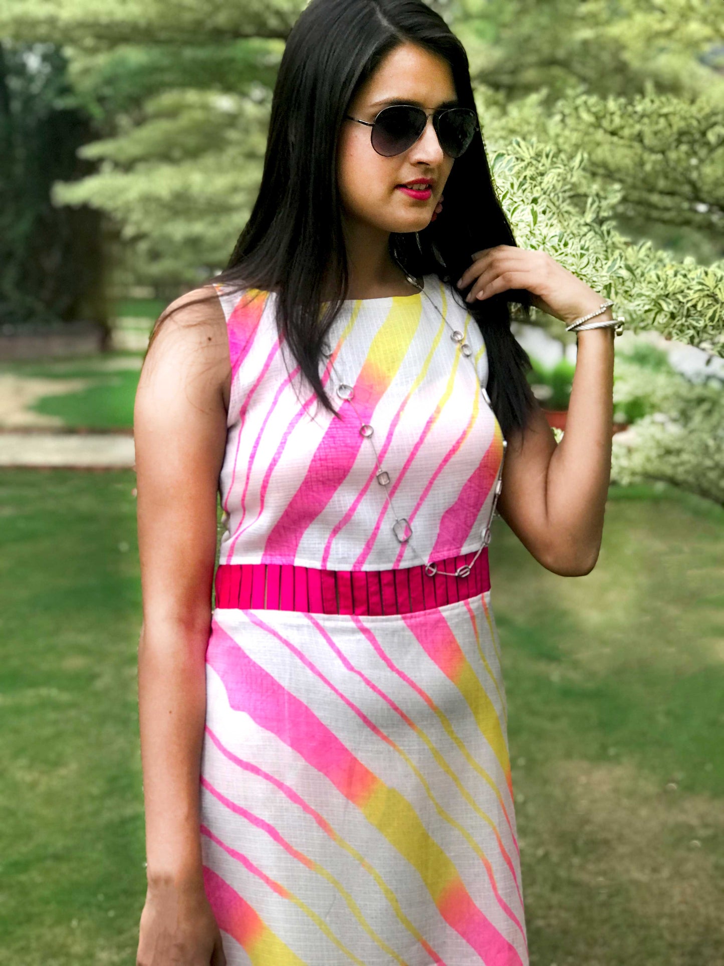 SALLY SANTORINI STRIPES SILK KOTA DORIA DRESS