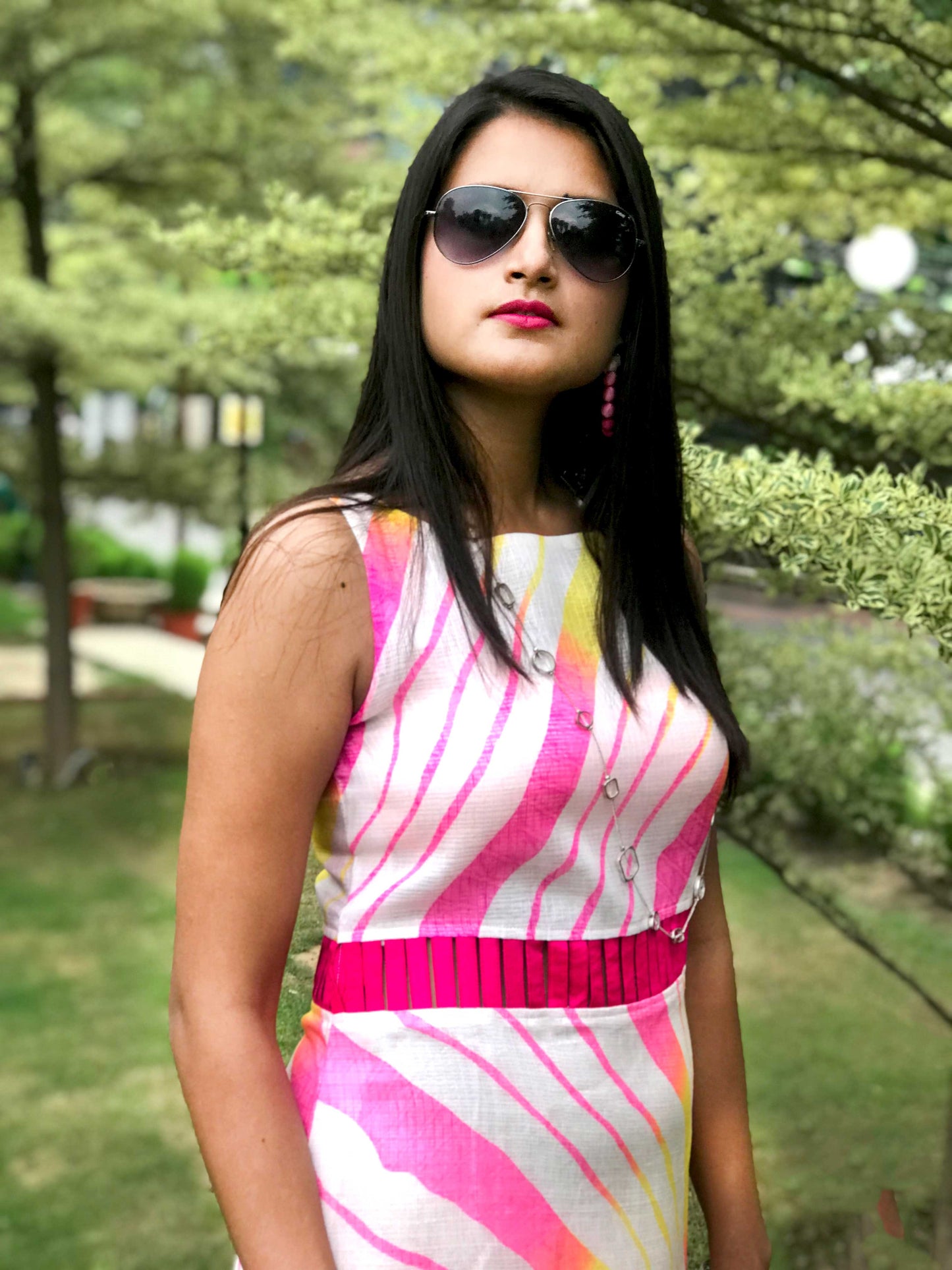 SALLY SANTORINI STRIPES SILK KOTA DORIA DRESS