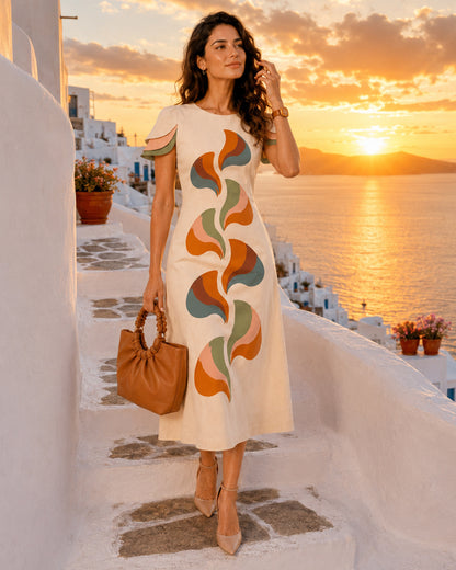 SABINE SONIA DELAUNAY INSPIRED HAND WOVEN COTTON PATCHWORK DRESS