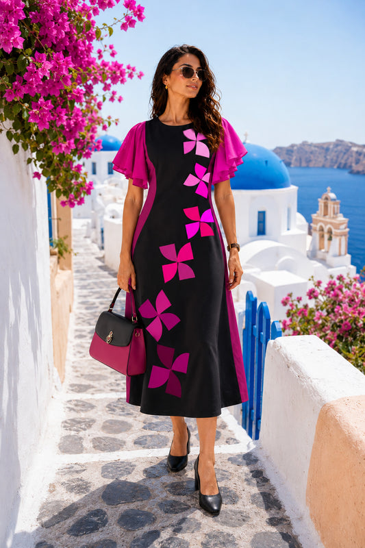 SARENA SONIA DELAUNAY INSPIRED HAND WOVEN COTTON PATCHWORK DRESS