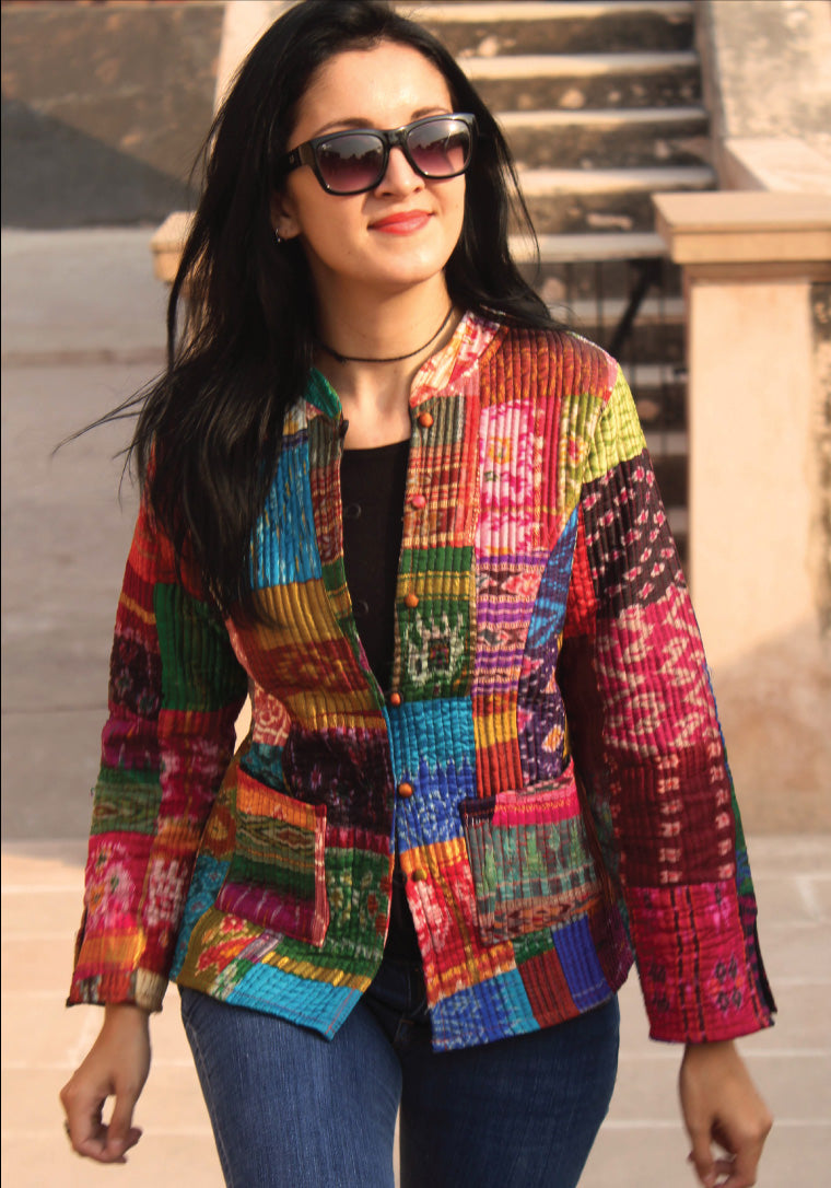 HACHI PATOLA SILK PATCHWORK  REVERSIBLE QUILTED JACKET