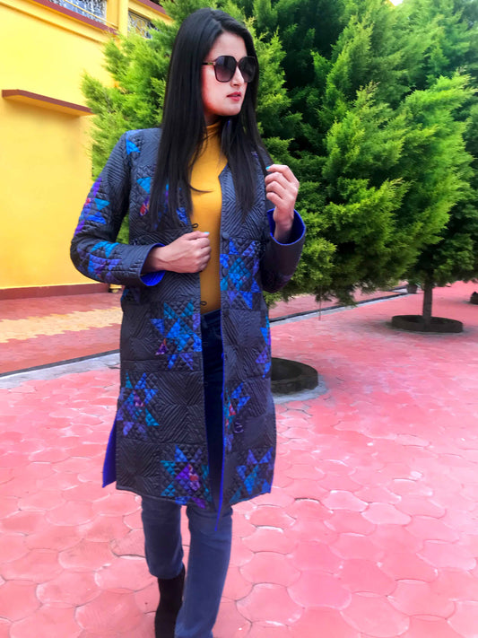 JENNY ROMANTIC RHAPSODY PATOLA SILK PATCHWORK  REVERSIBLE QUILTED JACKET