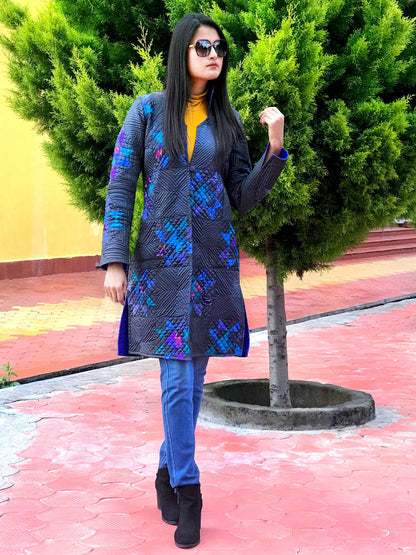 JENNY ROMANTIC RHAPSODY PATOLA SILK PATCHWORK  REVERSIBLE QUILTED JACKET
