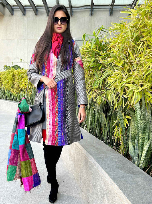 LILLITH ROMANTIC RHAPSODY PATOLA SILK PATCHWORK QUILTED REVERSIBLE JACKET
