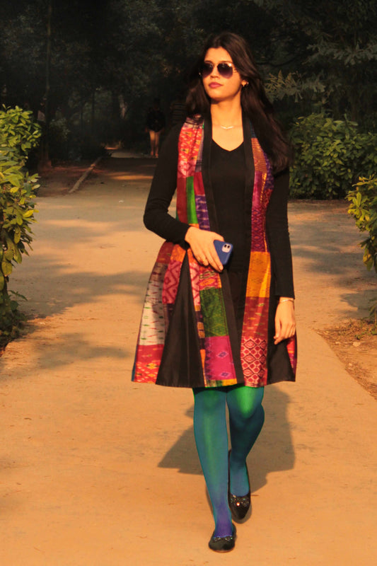 HASIANA PATOLA SILK PATCHWORK LONG REVERSIBLE OVERLAY