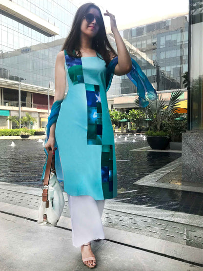 RHEA MANHATTAN WALK HANDWOVEN COTTON PATCHWORK KURTI