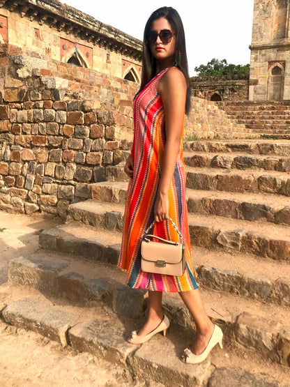 SKYLER SANTORINI STRIPES SILK KOTA DORIA REVERSIBLE DRESS