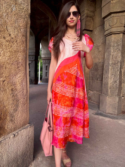 SARAH SANTORINI STRIPES SILK KOTA DORIA DRESS