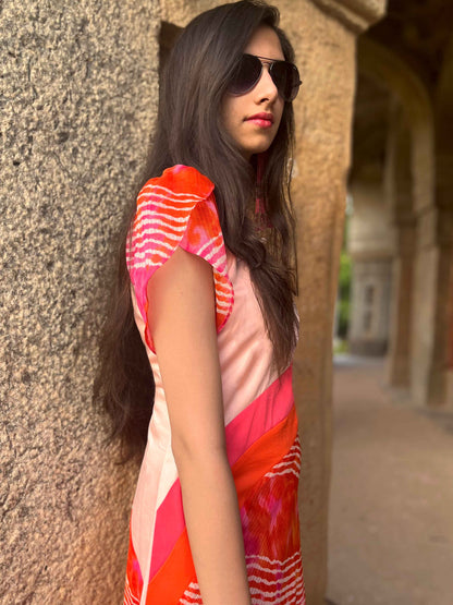 SARAH SANTORINI STRIPES SILK KOTA DORIA DRESS