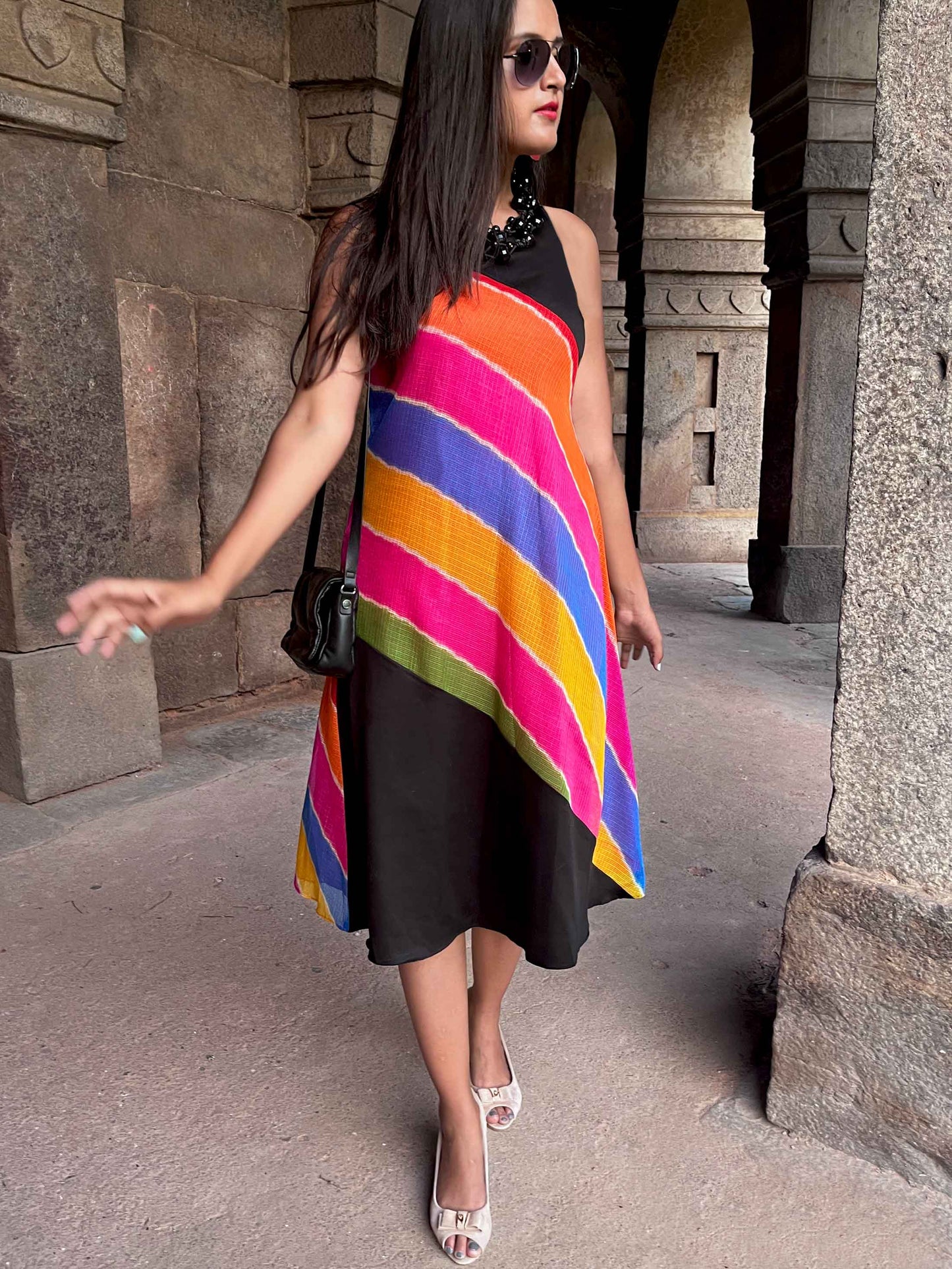 SHERLYN SANTORINI STRIPES SILK KOTA DORIA DRESS
