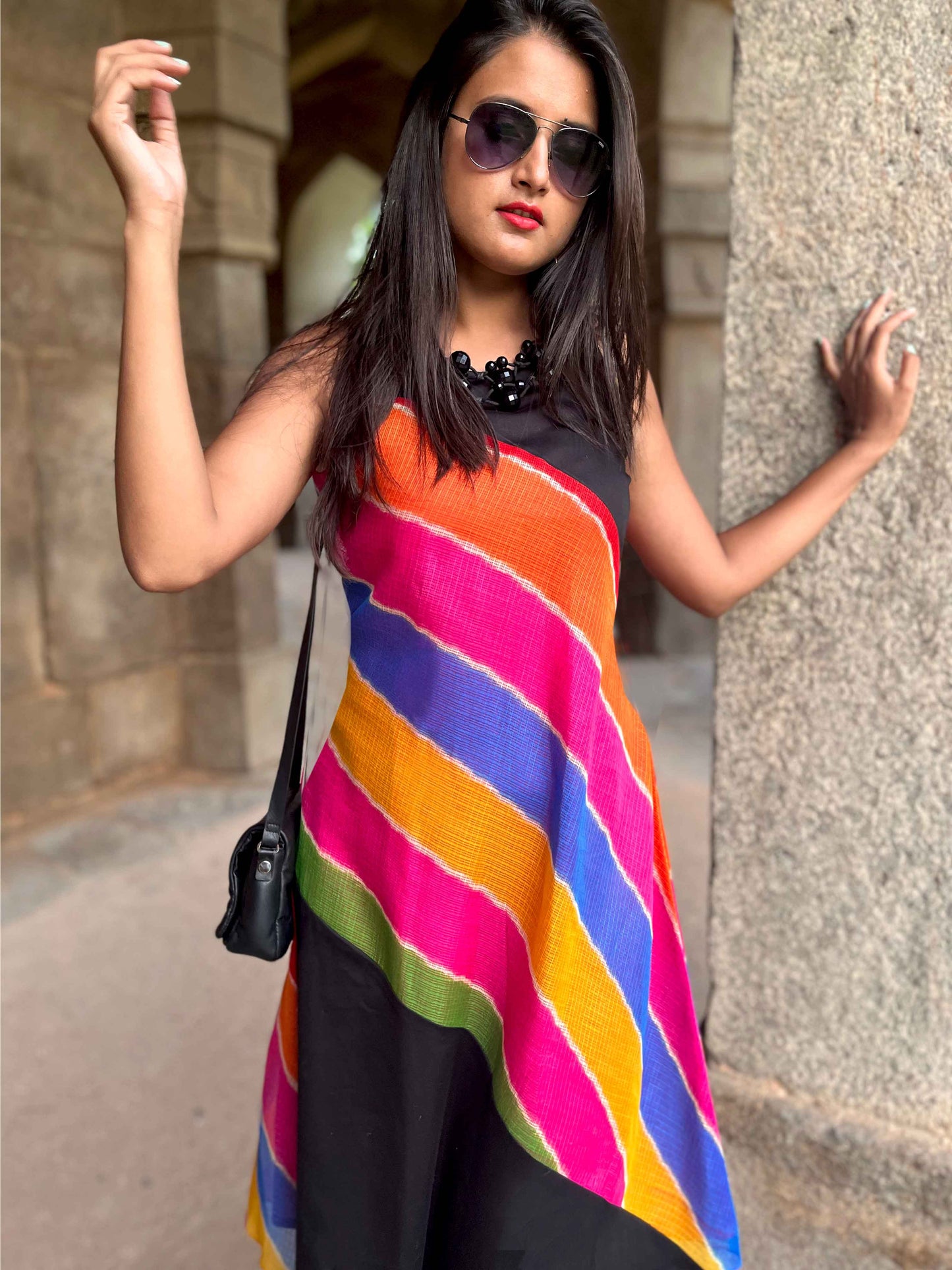 SHERLYN SANTORINI STRIPES SILK KOTA DORIA DRESS