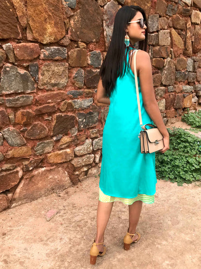 STEPHANIE SANTORINI STRIPES SILK KOTA DORIA REVERSIBLE DRESS