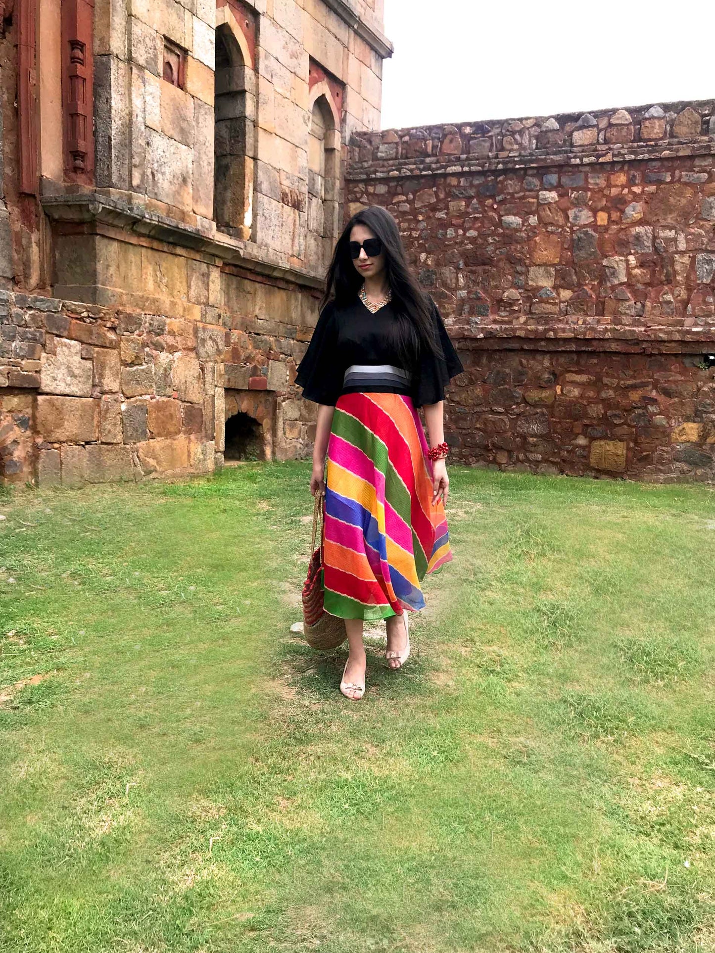 SOPHIE SANTORINI STRIPES SILK KOTA DORIA LONG DRESS