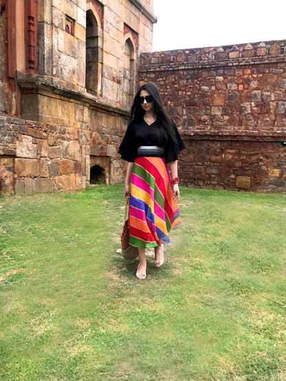 SOPHIE SANTORINI STRIPES SILK KOTA DORIA LONG DRESS