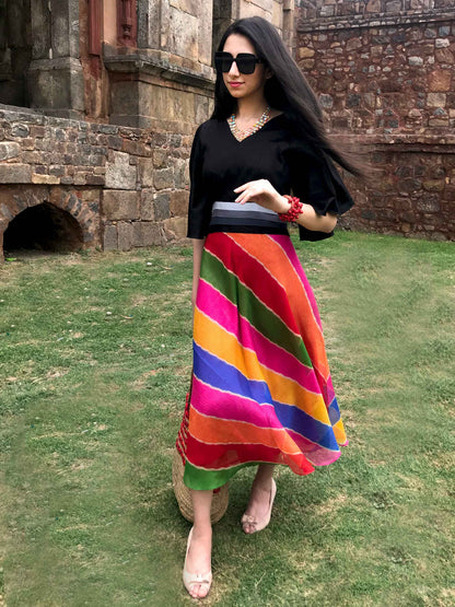 SOPHIE SANTORINI STRIPES SILK KOTA DORIA LONG DRESS