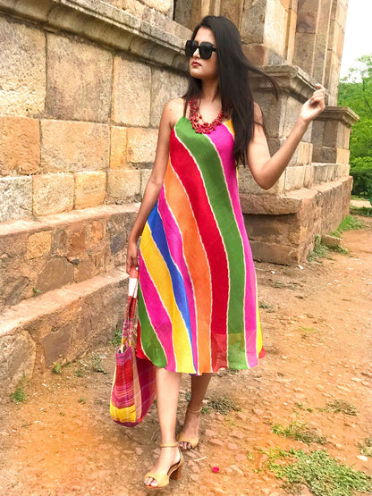 SLOANE SANTORINI STRIPES SILK KOTA DORIA REVERSIBLE DRESS