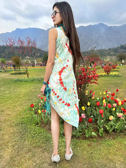 LUCINDA GORGEOUS KASHMIR WATER MARBLED PURE SILK DRESS