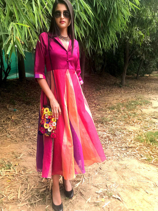 FRANCIA FESTIVE FLAMBOYANCE SILK KOTA DORIA DRESS