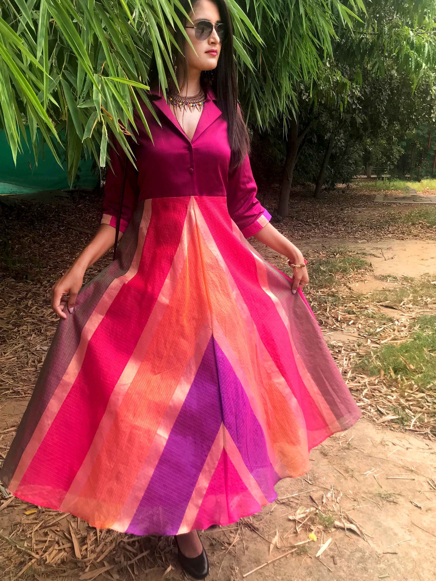 FRANCIA FESTIVE FLAMBOYANCE SILK KOTA DORIA DRESS