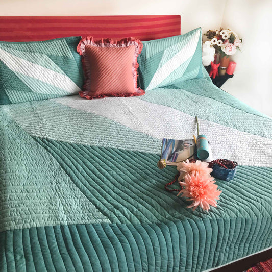 KATHERINE COPENHAGEN MELANGE PATCHWORK QUILTED BEDCOVER SET