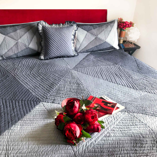 KATHLEEN COPENHAGEN MELANGE PATCHWORK QUILTED BEDCOVER SET