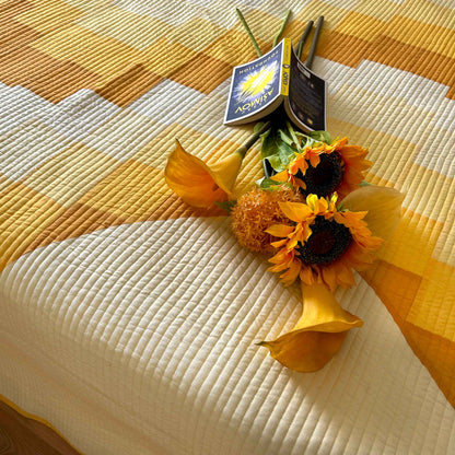 RUBEN CALIFORNIAN SUNSET YELLOW PATCHWORK QUILTED BEDCOVER SET