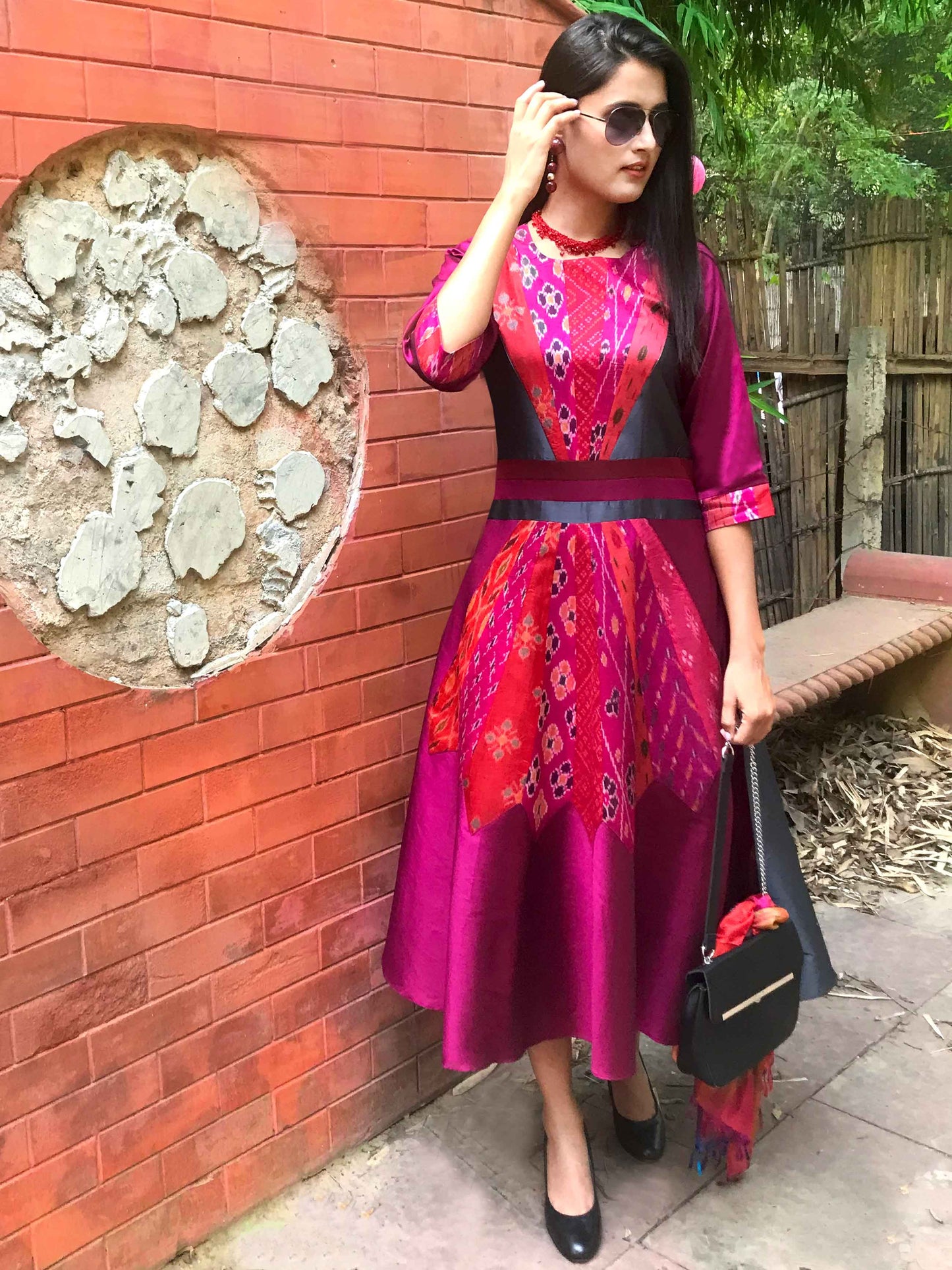 FRANCINE FESTIVE FLAMBOYANCE PATOLA SILK PATCHWORK DRESS