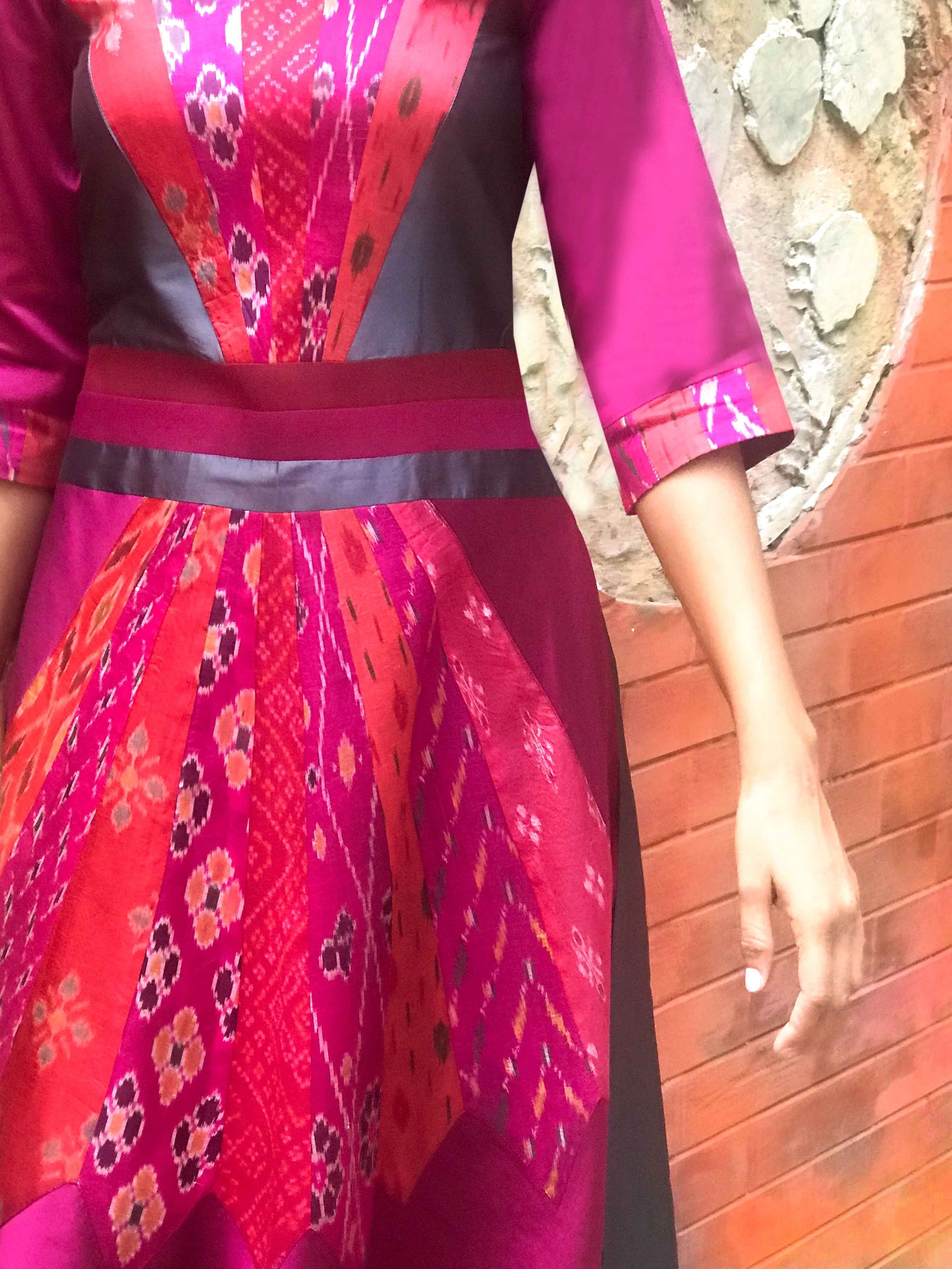 FRANCINE FESTIVE FLAMBOYANCE PATOLA SILK PATCHWORK DRESS