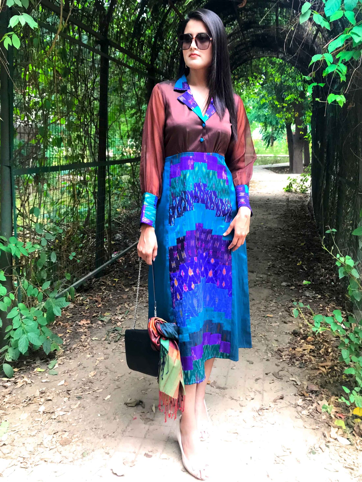 FILOMENA FESTIVE FLAMBOYANCE PATOLA SILK PATCHWORK DRESS