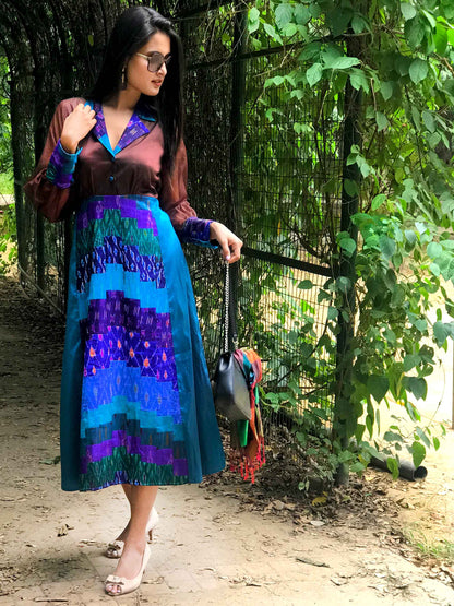 FILOMENA FESTIVE FLAMBOYANCE PATOLA SILK PATCHWORK DRESS