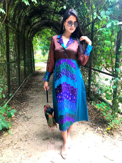 FILOMENA FESTIVE FLAMBOYANCE PATOLA SILK PATCHWORK DRESS