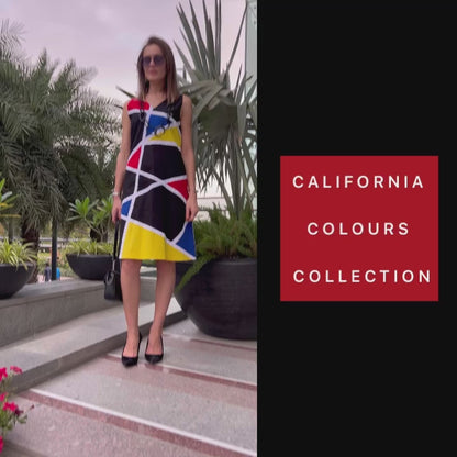 PAOLINA CALIFORNIA COLORS MONDRIAN HAND WOVEN COTTON PATCHWORK DRESS