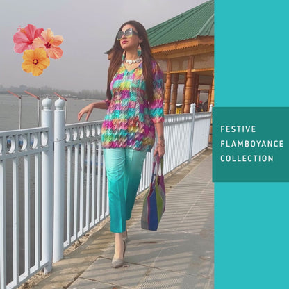 DORRIS FESTIVE FLAMBOYANCE PURE SILK TESSELLATION TUNIC SET