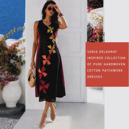 SHAUNA SONIA DELAUNAY INSPIRED HAND WOVEN COTTON PATCHWORK DRESS