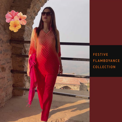 DORA FESTIVE FLAMBOYANCE PURE SILK TESSELLATION TUNIC SET
