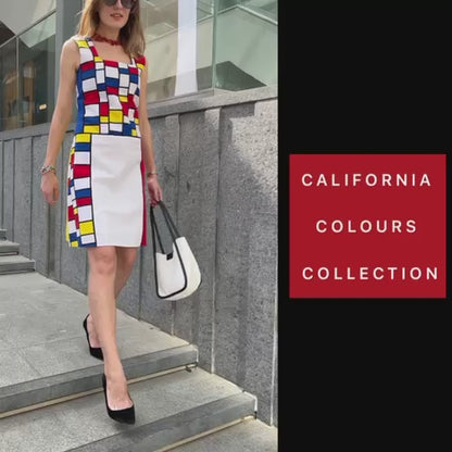 PAM CALIFORNIA COLORS MONDRIAN HAND WOVEN COTTON PATCHWORK DRESS