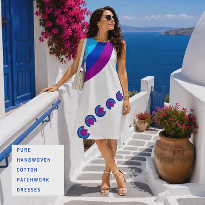 SANDI SONIA DELAUNAY INSPIRED HAND WOVEN COTTON PATCHWORK DRESS