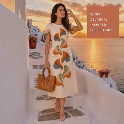 SABINE SONIA DELAUNAY INSPIRED HAND WOVEN COTTON PATCHWORK DRESS