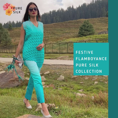 DENISE FESTIVE FLAMBOYANCE PURE SILK TESSELLATION TUNIC SET