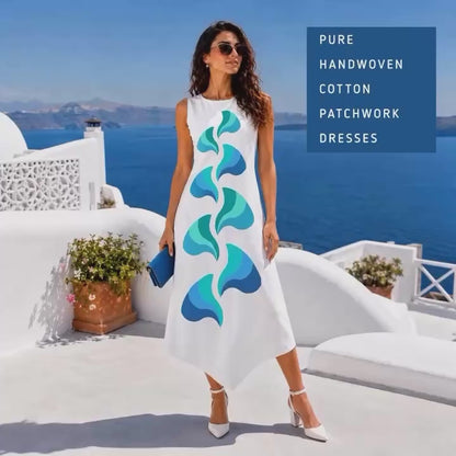 SOLARA SONIA DELAUNAY INSPIRED HAND WOVEN COTTON PATCHWORK DRESS